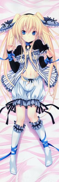 Anime picture 2286x7028 with miyama zero long hair tall image highres blue eyes light erotic blonde hair twintails dakimakura (medium) girl dress hair ornament ribbon (ribbons) socks frills white socks