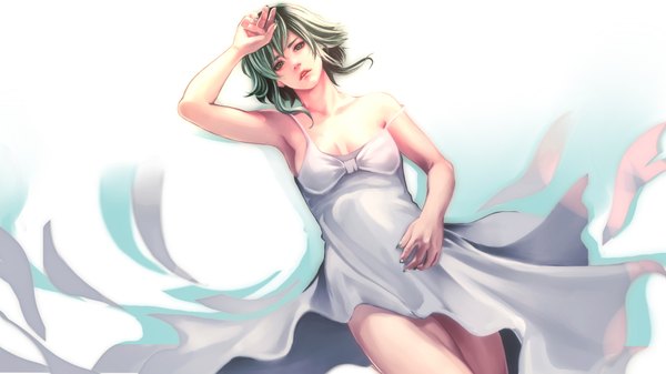 Anime picture 1920x1080 with vocaloid gumi jun jun single looking at viewer highres short hair wide image bare shoulders green eyes green hair girl dress sundress