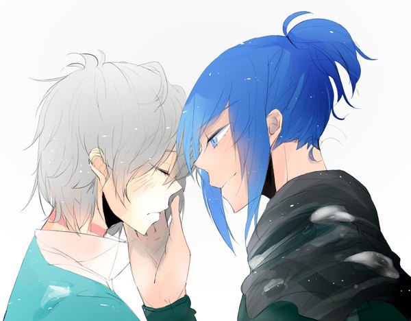 Anime picture 1750x1366 with no.6 studio bones nezumi (no.6) shion (no.6) highres short hair blue eyes simple background white background blue hair silver hair eyes closed multiple boys shounen ai boy 2 boys