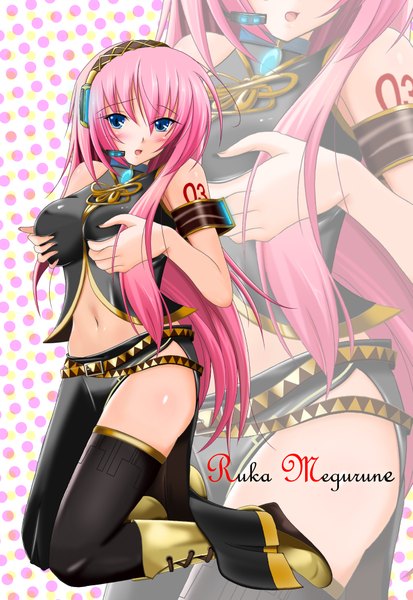 Anime picture 1461x2122 with vocaloid megurine luka tall image breasts blue eyes light erotic pink hair girl thighhighs