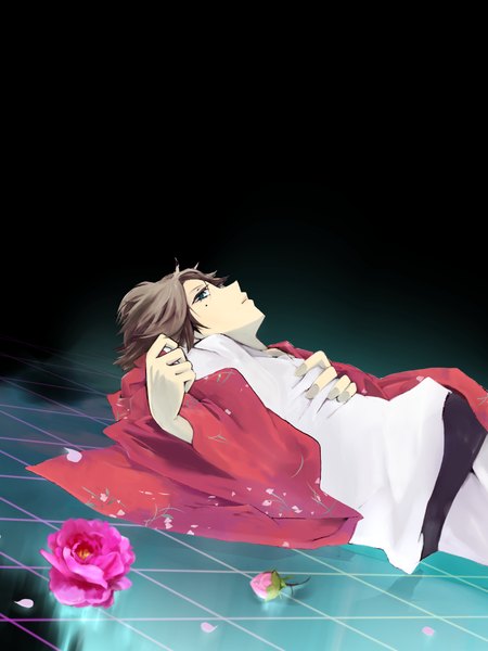 Anime picture 1500x2000 with prince of tennis atobe keigo origami (artist) tall image short hair lying boy flower (flowers) petals rose (roses)