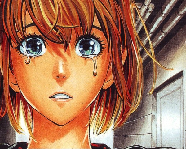 Anime picture 1687x1356 with eyeshield 21 production i.g anezaki mamori tagme (artist) fringe short hair blue eyes brown hair tears close-up crying girl