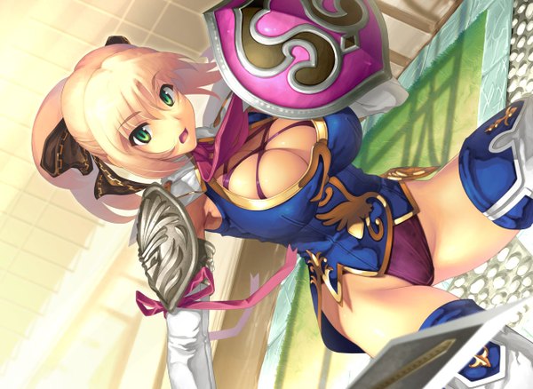 Anime picture 1280x936 with soulcalibur cassandra alexandra yn red light erotic cleavage thighhighs