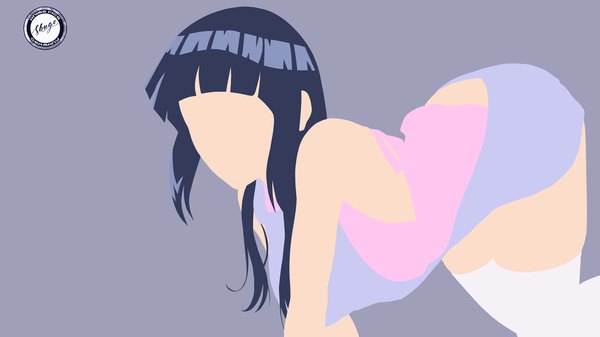 Anime picture 2560x1440 with naruto studio pierrot naruto (series) hyuuga hinata shugo19 single long hair fringe highres light erotic black hair simple background wide image payot blunt bangs wallpaper blue background on all fours vector logo