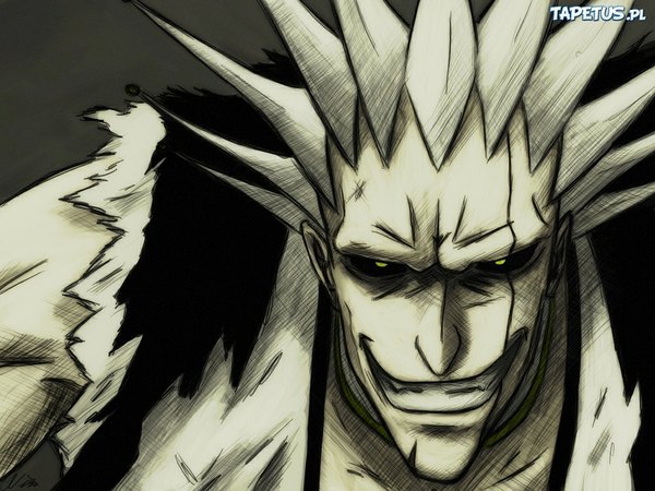 Anime picture 1024x768 with bleach studio pierrot zaraki kenpachi single short hair smile yellow eyes white hair scar boy