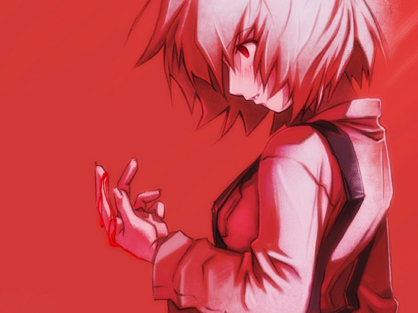 Anime picture 1024x768 with neon genesis evangelion gainax ayanami rei kobayashi yuji red background blood