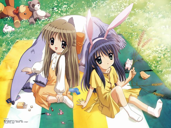 Anime picture 1600x1200 with kanon key (studio) megami magazine kawasumi mai kurata sayuri official art bunny girl half updo picnic visualart girl anteater