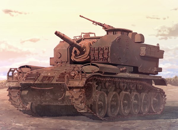 Anime picture 1200x881 with original earasensha sky cloud (clouds) weapon armor gun ground vehicle tank caterpillar tracks m52