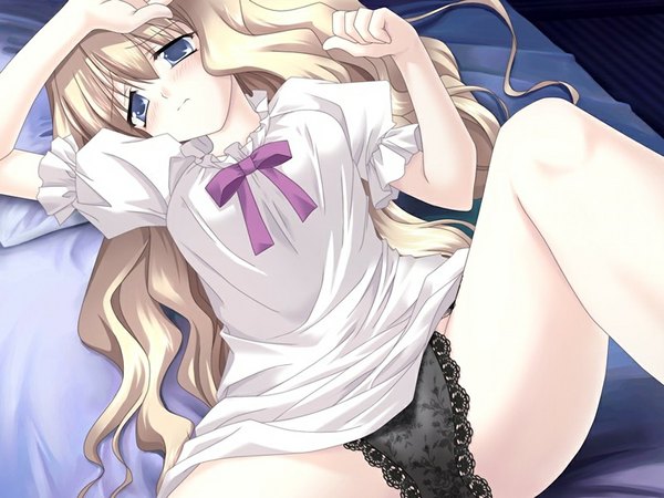 Anime picture 1024x768 with tsukushite ageruno (game) blue eyes light erotic blonde hair game cg girl underwear panties