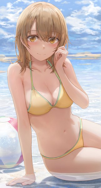 Anime picture 2216x4096 with yahari ore no seishun love comedy wa machigatteiru. brains base (studio) isshiki iroha free style (yohan1754) single tall image looking at viewer blush fringe highres short hair breasts light erotic smile hair between eyes brown hair brown eyes payot sky cleavage
