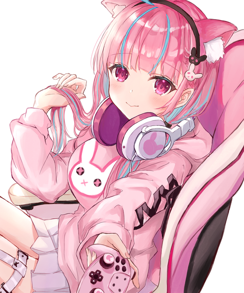 Anime-Bild 1000x1200 mit virtual youtuber hololive minato aqua minausa single long hair tall image looking at viewer blush fringe white background twintails animal ears pink hair blunt bangs pink eyes multicolored hair cat ears streaked hair low twintails
