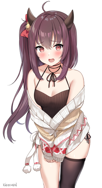 Anime picture 3744x6864 with azur lane isuzu (azur lane) kaetzchen single long hair tall image looking at viewer blush fringe highres breasts open mouth light erotic simple background hair between eyes red eyes brown hair standing white background bare shoulders