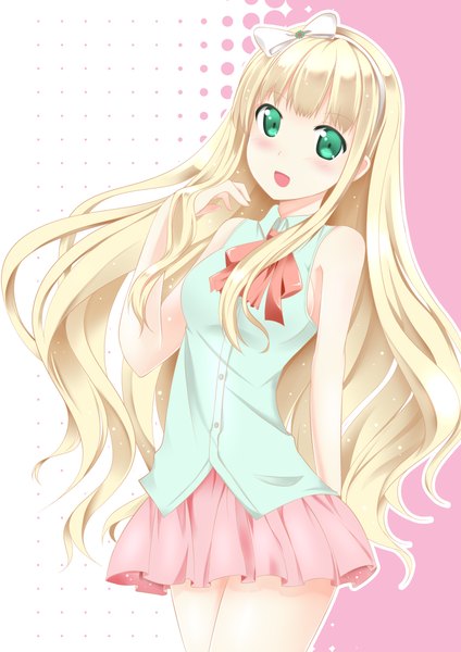 Anime picture 3307x4677 with hentai ouji to warawanai neko j.c. staff azuki azusa catstudioinc (punepuni) single long hair tall image blush highres open mouth blonde hair green eyes absurdres girl skirt bow hair bow miniskirt