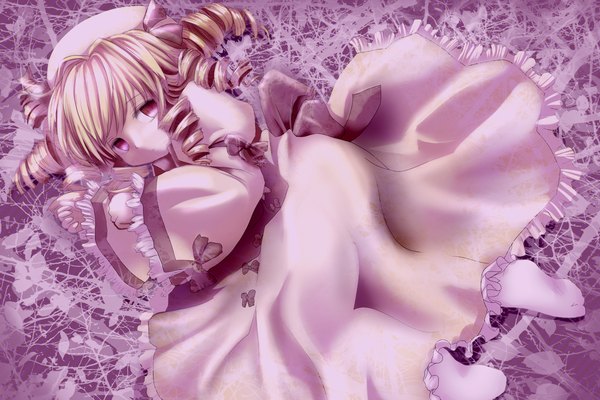 Anime picture 1200x800 with touhou luna child ishikkoro single blonde hair red eyes loli drill hair girl dress