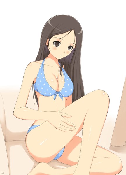 Anime picture 2125x2952 with original xiao lian single long hair tall image blush highres breasts light erotic black hair black eyes girl swimsuit bikini
