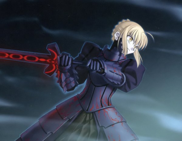 Anime picture 1632x1272 with fate (series) fate/stay night studio deen type-moon artoria pendragon (all) saber alter weapon sword dark excalibur