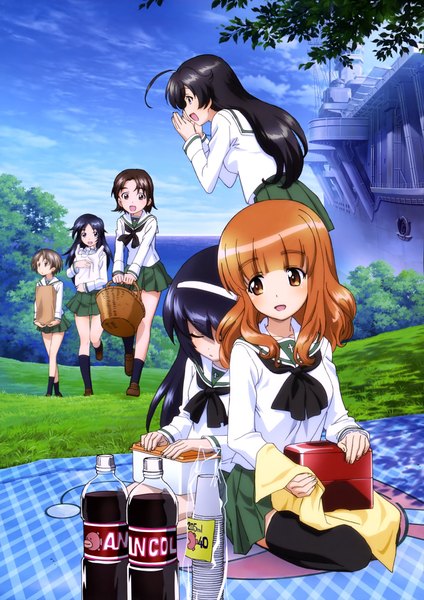 Anime picture 2894x4092 with girls und panzer takebe saori reizei mako isuzu hana sawa azusa yamagou ayumi maruyama saki itou takeshi long hair tall image blush highres short hair open mouth black hair brown hair multiple girls brown eyes looking away eyes closed