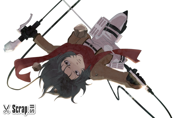 Anime picture 1548x1050 with shingeki no kyojin production i.g mikasa ackerman single short hair black hair purple eyes holding from above transparent background dual wielding girl weapon sword belt scarf thigh strap cape red scarf