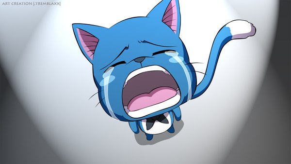 Anime picture 2000x1136 with fairy tail happy (fairy tail) tremblax highres open mouth wide image from above tears coloring light crying animal cat
