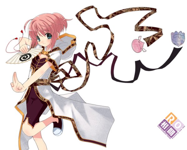 Anime picture 1280x1024 with ragnarok online achunchun single short hair standing white background green eyes pink hair girl