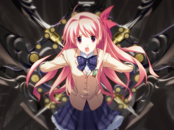 Anime picture 1280x960 with chaos;head sakihata rimi long hair pink hair crying skirt serafuku