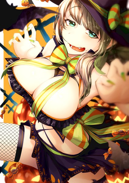 Anime picture 1063x1505 with virtual youtuber pygmalion. (group) hinamizawa kurumi cluseller single long hair tall image looking at viewer fringe breasts open mouth light erotic brown hair cleavage nail polish aqua eyes fingernails from above blurry mole