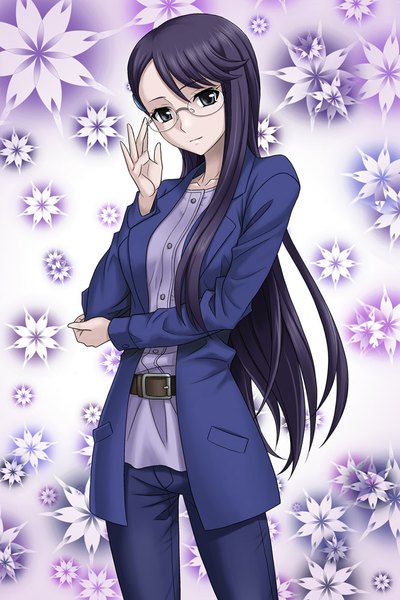 Anime picture 666x1000 with precure heartcatch precure! toei animation tsukikage yuri hida tatsuo single long hair tall image looking at viewer blue hair black eyes girl glasses belt suit