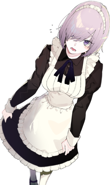 Anime picture 1193x2000 with fate (series) fate/grand order mash kyrielight kayahara (kayaka) single tall image fringe short hair open mouth simple background white background purple eyes looking away purple hair from above hair over one eye maid girl uniform headdress