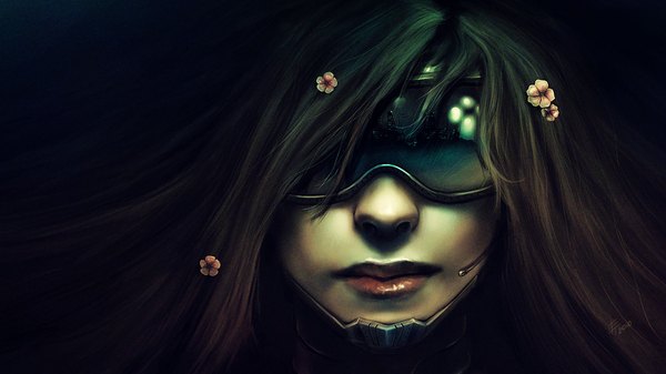 Anime picture 1920x1080 with tagme (artist) highres brown hair wide image hair flower girl hair ornament flower (flowers) glasses