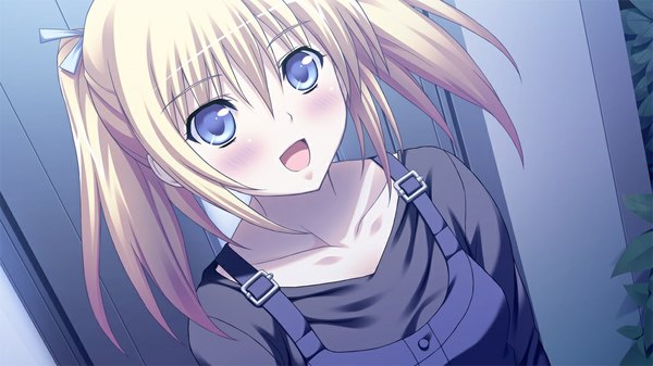 Anime picture 1024x576 with primary step blush short hair open mouth blue eyes blonde hair wide image game cg girl