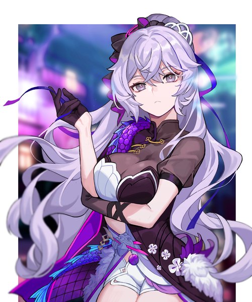 Anime picture 1670x2000 with honkai impact 3rd honkai (series) bronya zaychik bronya zaychik (silverwing: n-ex) sin (btc86amme) single long hair tall image looking at viewer fringe breasts light erotic hair between eyes large breasts silver hair ponytail official alternate costume border silver eyes outside border