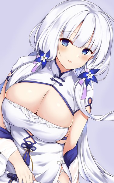 Anime picture 2560x4096 with azur lane illustrious (azur lane) illustrious (maiden lily's radiance) (azur lane) mamizu single tall image looking at viewer blush fringe highres breasts open mouth blue eyes light erotic smile large breasts twintails payot cleavage silver hair