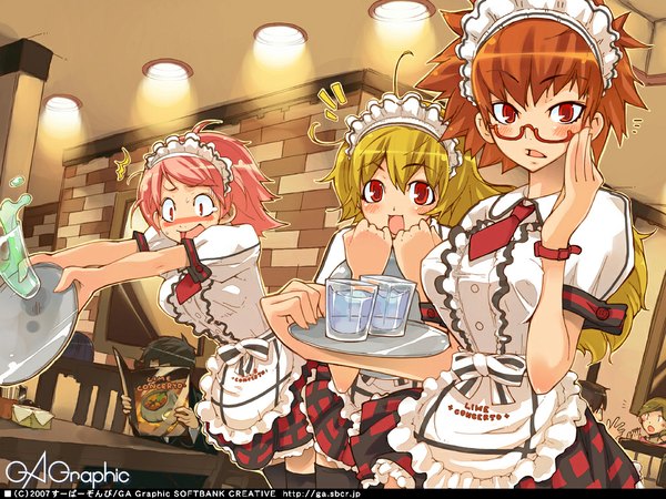Anime picture 1024x768 with gagraphic super zombie wallpaper waitress girl glasses