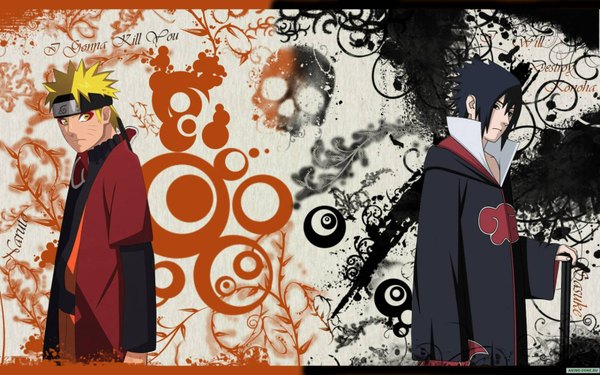 Anime picture 1600x1000 with naruto studio pierrot naruto (series) uzumaki naruto uchiha sasuke black hair blonde hair wide image facial mark whisker markings jinchuriki akatsuki boy skull