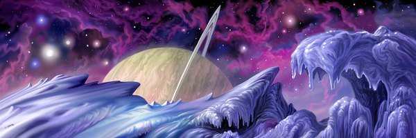 Anime picture 1280x427 with original stardriv (artist) wide image sky fantasy space constellation panorama star (stars) planet