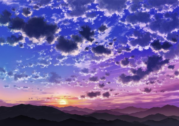 Anime picture 1781x1250 with original sakanamodoki highres sky cloud (clouds) horizon mountain no people landscape morning sunrise sun