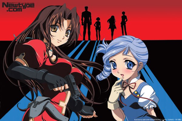 Anime picture 2067x1378 with kiddy grade gonzo eclair (kiddy grade) lumiere kadonosono megumi highres silhouette girl gun