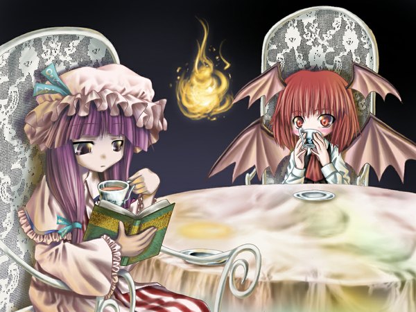 Anime picture 1024x768 with touhou patchouli knowledge koakuma aozora market girl