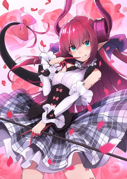 Аниме картинка 1000x1409 с fate (series) fate/extra fate/extra ccc elizabeth bathory (fate) (all) elizabeth bathory (fate) hachiroku (hatirokusann86) один (одна) длинные волосы высокое изображение смотрит на зрителя румянец чёлка улыбка волосы между глазами стоя два хвостика голые плечи держать розовые волосы рог (рога)