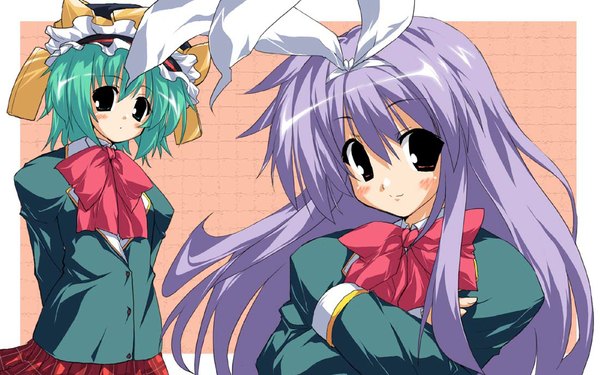 Anime picture 1100x688 with touhou reisen udongein inaba shikieiki yamaxanadu takesinobu wide image animal ears bunny ears bunny girl girl uniform school uniform