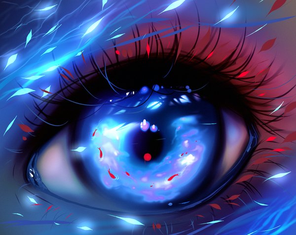 Anime picture 1176x936 with original ryky single looking at viewer blue eyes glowing close-up eyeshadow glow makeup girl