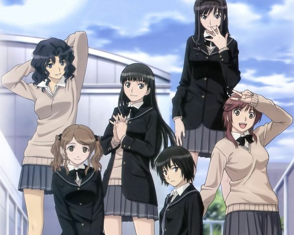 Anime picture 1920x1536 with amagami nanasaki ai morishima haruka ayatsuji tsukasa tanamachi kaoru nakata sae sakurai rihoko long hair looking at viewer highres short hair open mouth black hair smile brown hair multiple girls brown eyes black eyes 6+ girls 6 girls