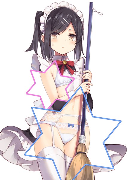 Anime picture 2577x3610 with fate (series) fate/stay night fate/kaleid liner prisma illya miyu edelfelt nanananana single tall image looking at viewer blush fringe highres short hair open mouth light erotic black hair simple background standing white background holding yellow eyes