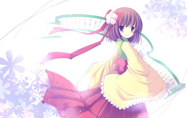 Anime picture 4500x2862 with touhou hieda no akyuu ringonotane (muku) single highres short hair blue eyes absurdres purple hair long sleeves girl dress bow hair bow