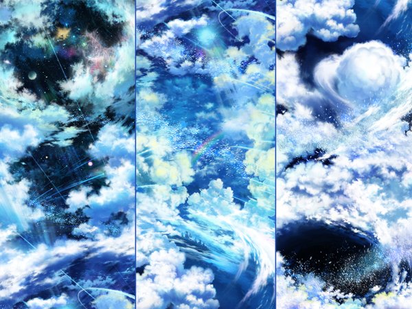 イラスト 1600x1200 と オリジナル ツジキ cloud (clouds) from above 風 sunlight space shooting star 星座 milky way 星 遊星 rainbow