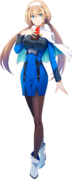 Anime picture 616x1517 with super robot wars super robot wars 30 mitsuba greyvalley sogabe shuuji single long hair tall image looking at viewer fringe blue eyes blonde hair hair between eyes twintails full body official art low twintails hand on chest transparent background girl pantyhose
