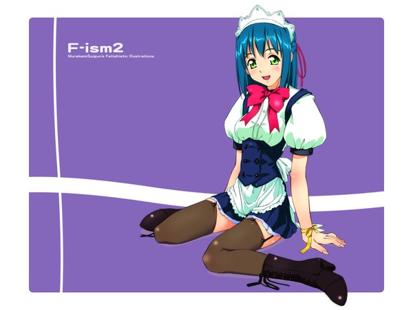 Anime picture 1600x1200 with f-ism murakami suigun blue hair maid ribbon (ribbons)