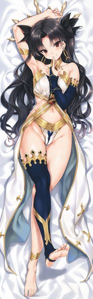 Anime picture 2316x7399 with fate (series) fate/grand order ishtar (fate) cle masahiro single long hair tall image looking at viewer blush highres light erotic black hair smile red eyes bare shoulders full body arm up scan armpit (armpits) two side up