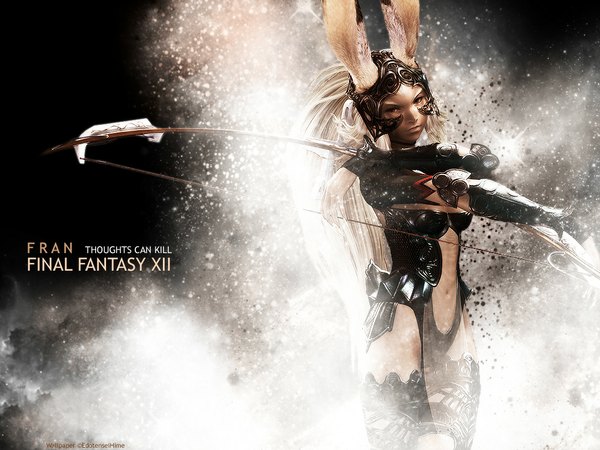 Anime picture 1024x768 with final fantasy final fantasy xii square enix fran animal ears weapon bow (weapon)