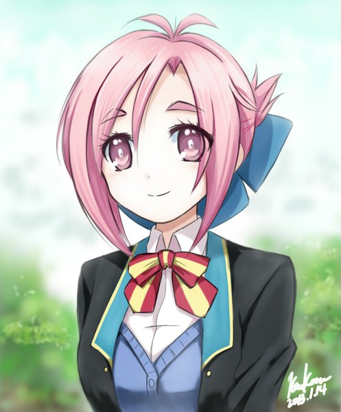 Anime picture 1135x1369 with gj-bu doga kobo amatsuka megumi (gj-bu) kem kem single tall image short hair signed pink hair upper body pink eyes girl uniform school uniform